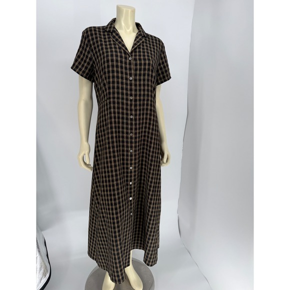 The Villager Dresses & Skirts - The Villager Plaid Button Front Maxi Shirt Dress 90s Grunge Brown Black